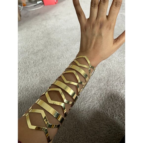 Huge wide gold bracelet chunky bangle arm cuff metal wedding statement armor - Picture 6 of 8